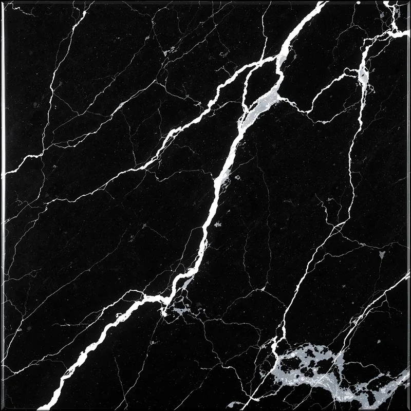 Losa pulida de mármol Negro Marquina con veta blanca de calcita